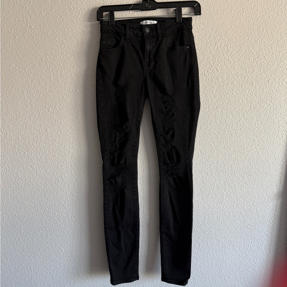 Guess Sexy Curve Ripped Black Jeans Size 25